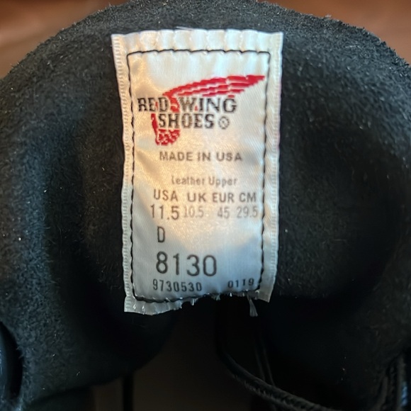 Men’s Red Wing 8130 6 Inch Moc Toe Boots Size 11.5 Black Chrome Tan Leather - Picture 8 of 11